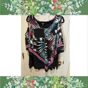 Investments Black and Blue Asymmetrical Sleeveless Blouse